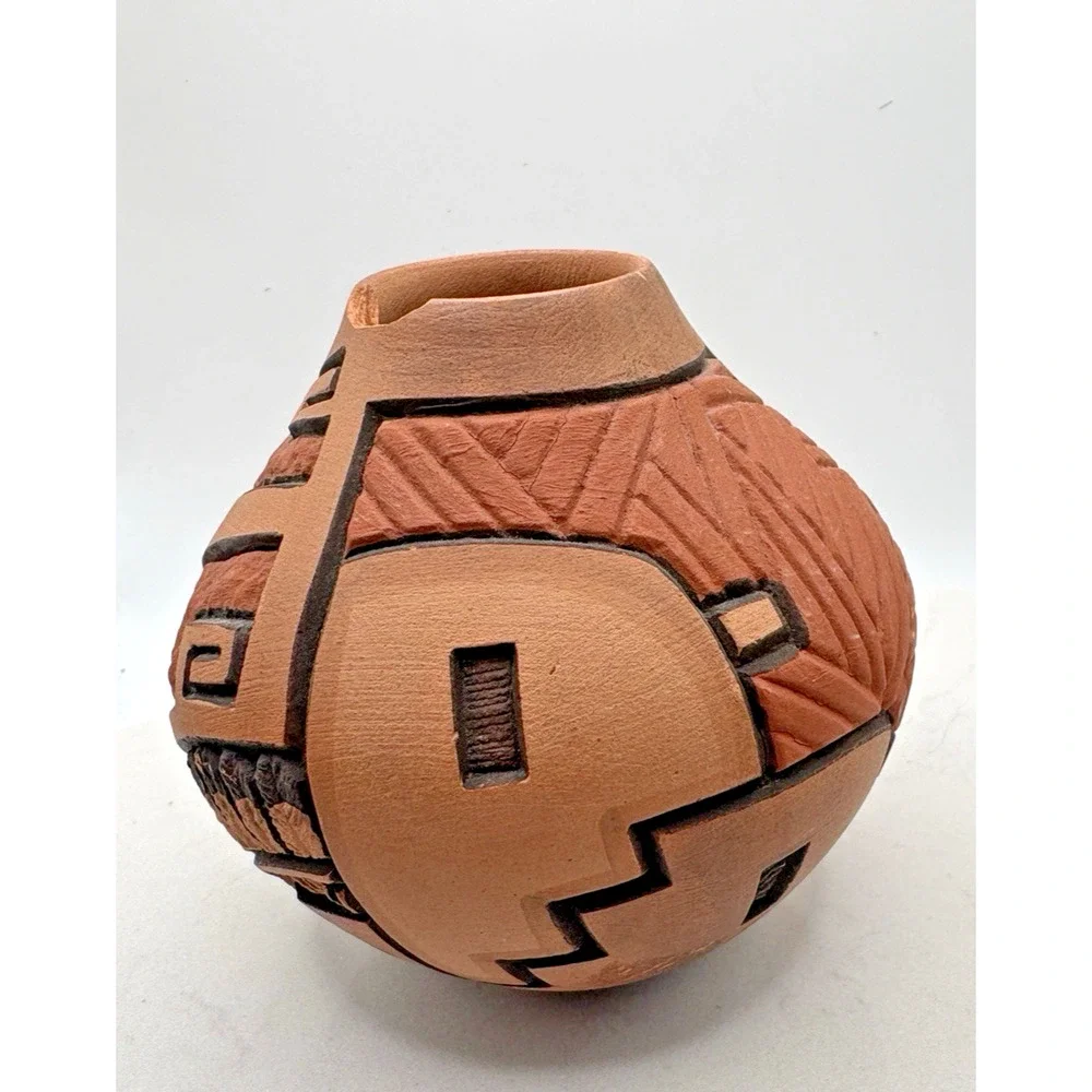 Hopi-Tewa Redware Pueblo Pottery Kachina Dancer Signed Carla Nampeyo 3.5